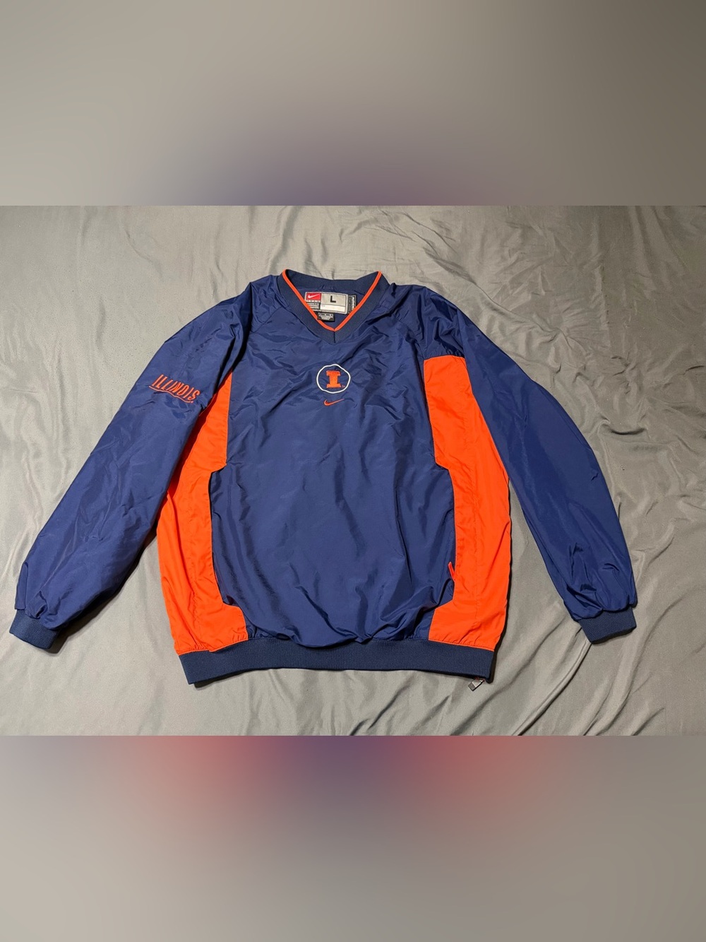 Vintage Nike Illinois Windbreaker Pullover Center Swoosh Logo Navy Size L